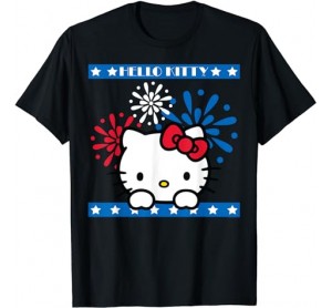 Hello Kitty Fireworks 4th of July Red White Blue Americana T-Shirt